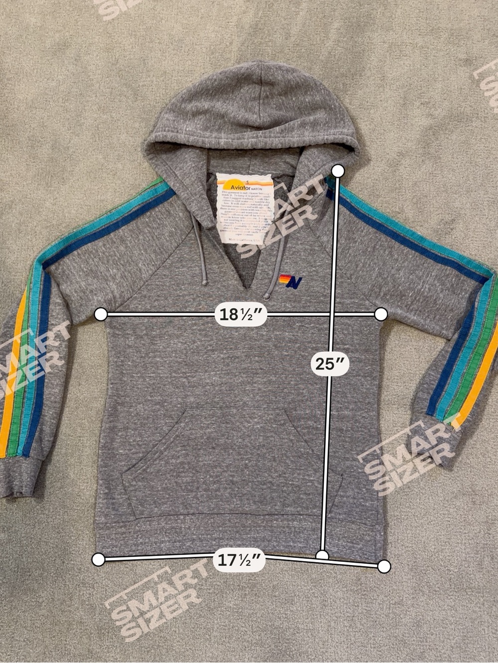 Aviator Nation - Heather Gray Hoodie - Rainbow Stripe Sleeves - Women’s Small - Picture 8 of 10